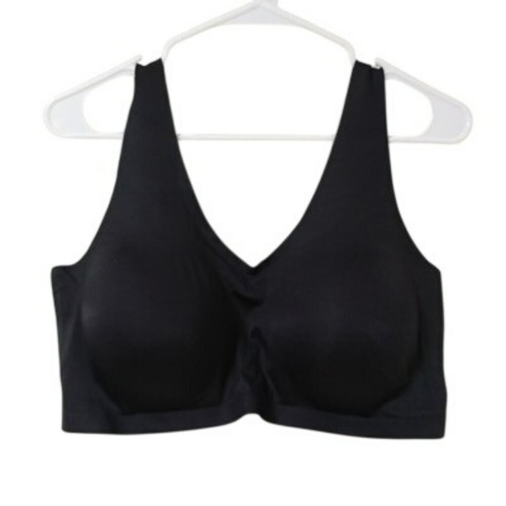 Blake & Co. Womens Wirefree Luxe V Neck Molded Cup Padded Bralette Black Size 2X